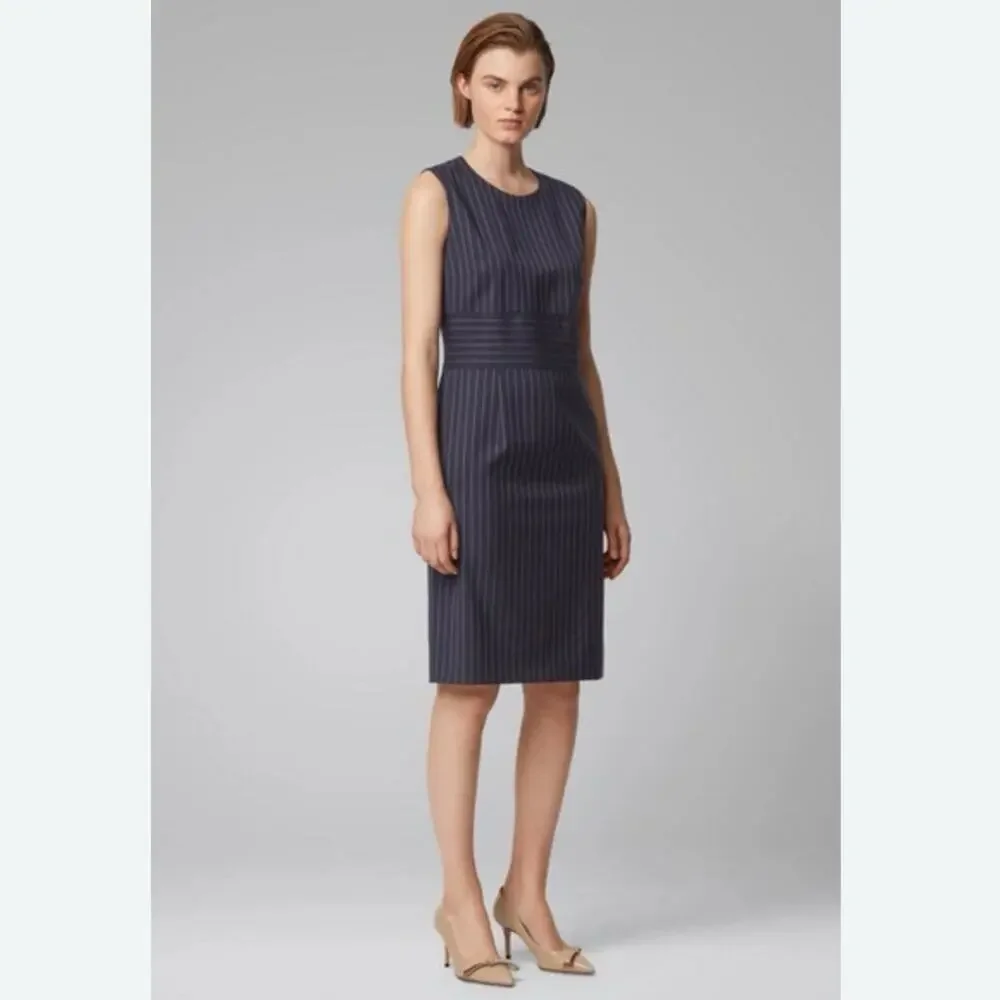 Boss Hugo Boss Pin Stripe Pencil Sheath Dress Women’s Size 10 Navy Lined Career